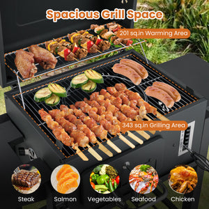 24-Inch Barrel Charcoal Grill with 2 Folding Side Tables and 544 sq.in Cooking Area