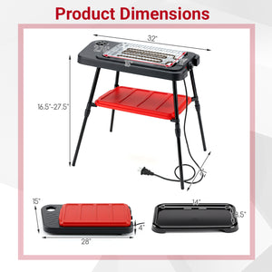 1500W 2-in-1 Electric Grill with Detachable Stand and Dual Plates for Balcony-Red