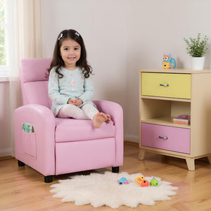 Ergonomic PU Leather Kids Recliner Lounge Sofa for 3-12 Age Group-Pink