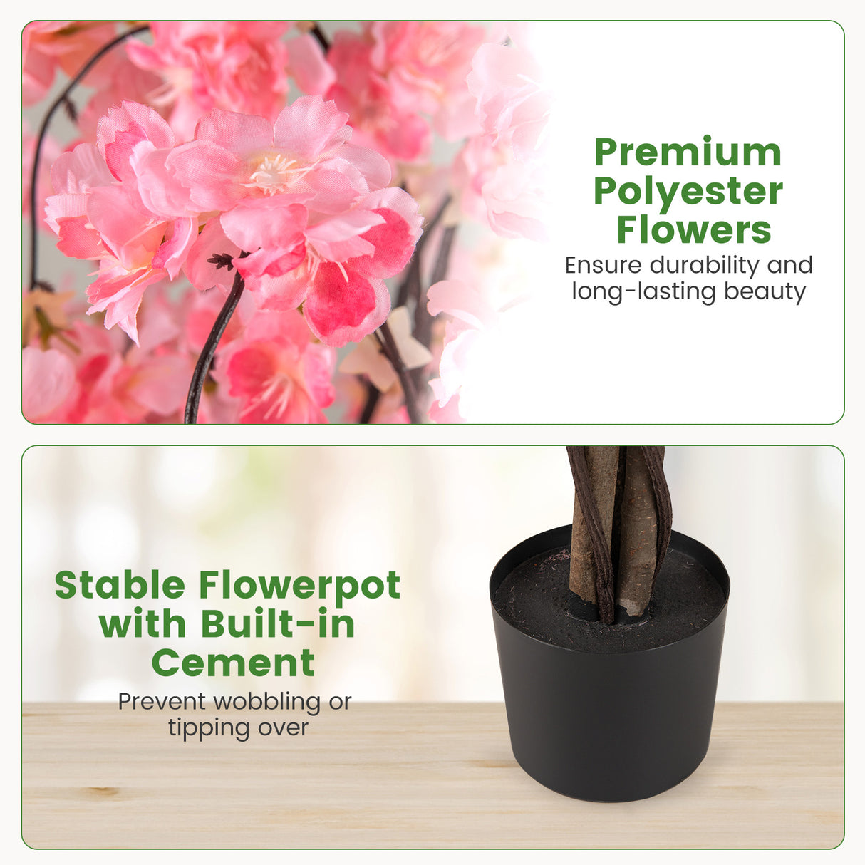 5.5 FT Tall Artificial Cherry Blossom Tree with Pink/White Flowers 1 Pack-Pink