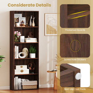 5-Shelf Storage Bookcase Modern Multi-Functional Display Cabinet Furniture-Walnut