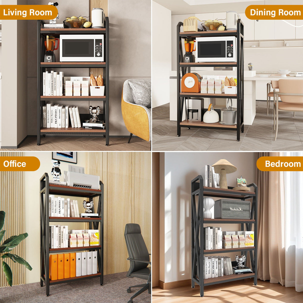 Bakers Rack Storage Shelves 4 Level Mental And Wooden Kitchen Shelves, Kitchen Organizers And Storage, For Garage, Pantry, Bathroom, Closet - Black / Black Brown by Couch.com