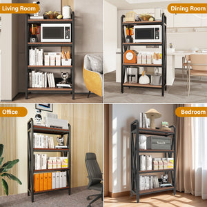 Bakers Rack Storage Shelves 4 Level Mental And Wooden Kitchen Shelves, Kitchen Organizers And Storage, For Garage, Pantry, Bathroom, Closet - Black / Black Brown by Couch.com