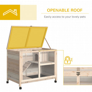 Pawhut - Indoor Rabbit Hutch With Wheels, Desk And Side Table Sized, Wood Rabbit Cage, Waterproof Small Rabbit Cage - Natural by Couch.com