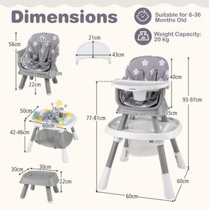 16-in-1 Baby High Chair with Activity Center and Booster Seat for Babies and Toddlers-Grey