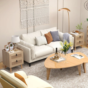 Modern End Table Bedside Table with 2 Rattan Decorated Drawers-Natural