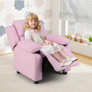 Kids Deluxe Headrest Recliner Sofa Chair with Storage Arms-Pink