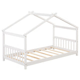 3-Piece Kid’s Room Bundle: Twin Size Wooden House Bed + Kid's Table and Chairs Set + Kids 2-Shelf Bookcase