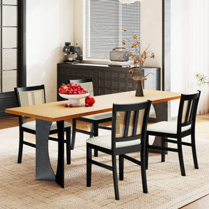 Farmhouse Rattan Dining Chair Set of 2 with Rubber Wood Legs and Cane Back-Beige