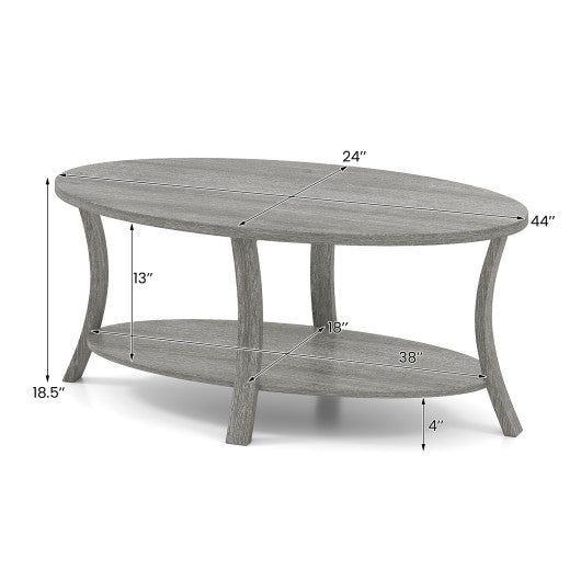 Oval Coffee Table 2-Tier Center Table with Storage Shelf-Gray