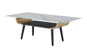 Landon - Coffee Table With Glass Marble Texture Top And Bent Wood Design by Couch.com