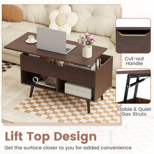31.5 Inch Lift-Top Coffee Table with Hidden Storage and 2 Open Shelves-Broen
