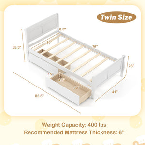 Twin Size Sleigh Bed with 2 Storage Drawers Wood Platform Bed Frame-White