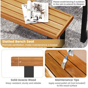 Acacia Wood Patio Table Bench Set One-Side Picnic Table and Seat