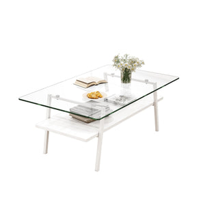 Rectangle Coffee Table, Tempered Glass Tabletop With Metal Legs, Modern Table For Living Room by Couch.com