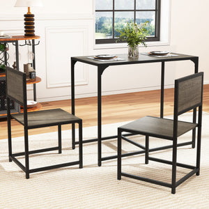 3 Pieces Dining Set Compact Table and 2 Chair with Metal Frame for Small Space-Oak