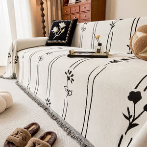 Chenille Jacquard Sofa Throw Cover with Tassel Soft Thick Couch Protector Blanket