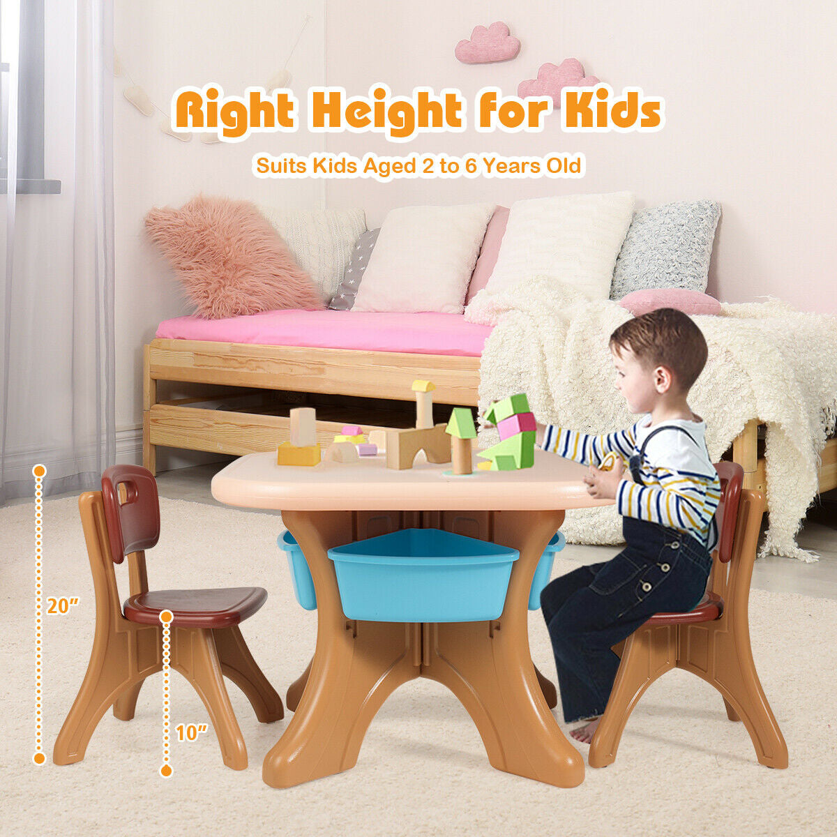 In/Outdoor 3-Piece Plastic Children Play Table & Chair Set