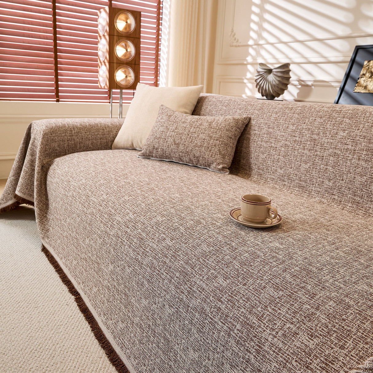 Natural Textured Linen Couch Cover, Breathable & Hypoallergenic Furniture Protector