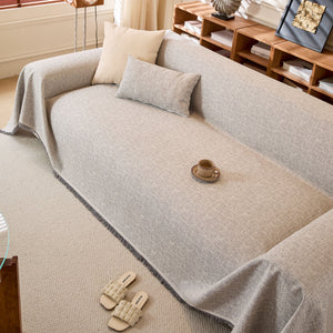 Natural Textured Linen Couch Cover, Breathable & Hypoallergenic Furniture Protector