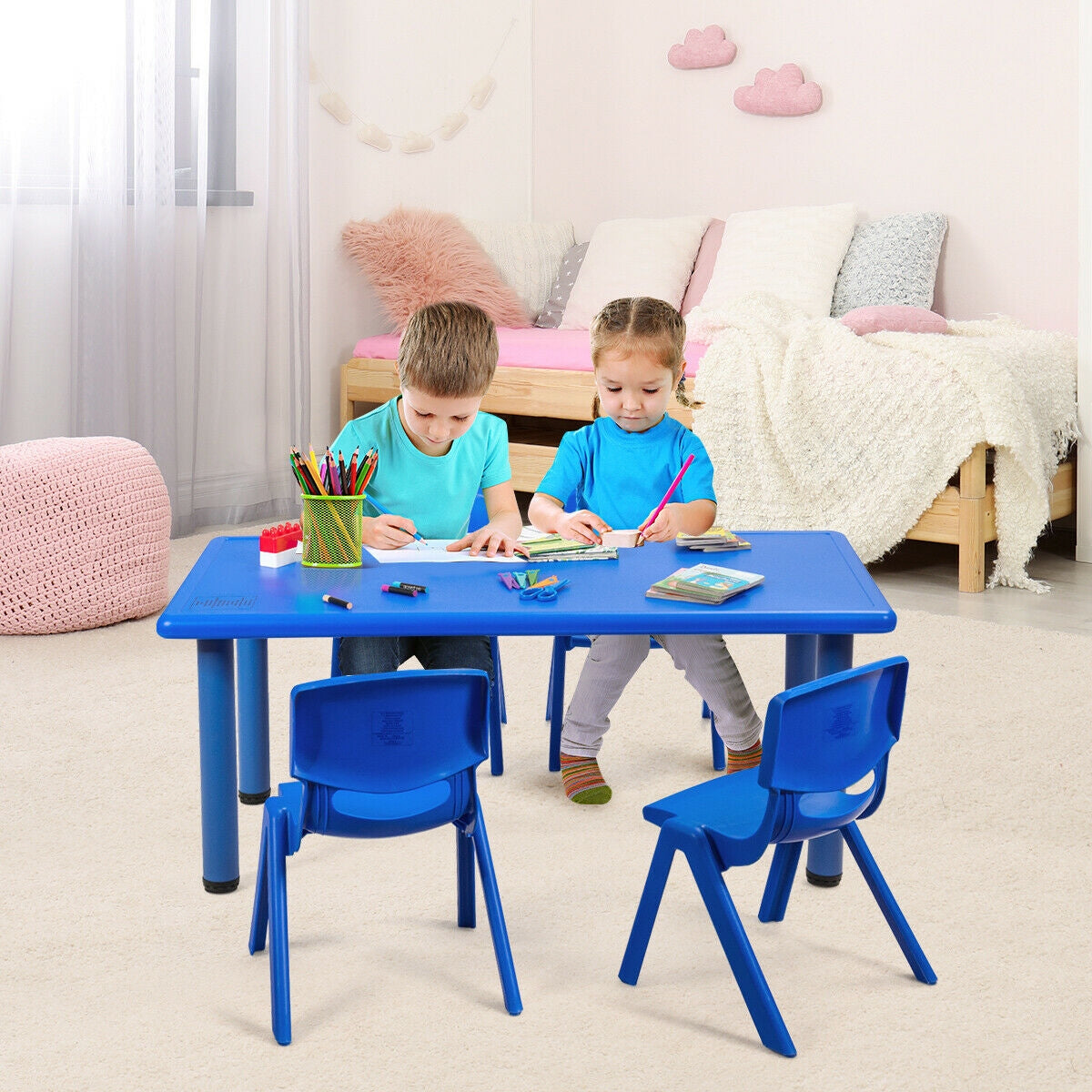 Kids Plastic Rectangular Learn and Play Table-Red