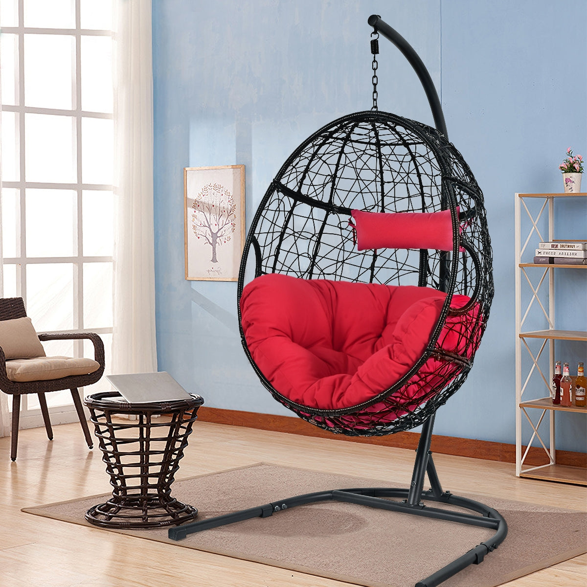 Hanging Cushioned Hammock Chair with Stand -Gray