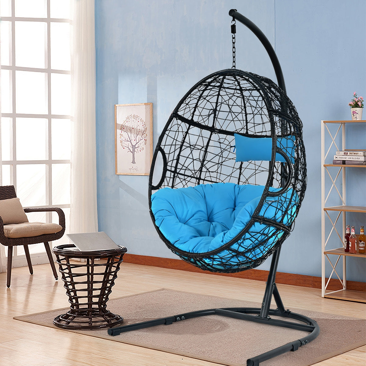 Hanging Cushioned Hammock Chair with Stand -Gray