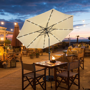 10' Solar LED Lighted Patio Market Umbrella Shade Tilt Adjustment Crank-Beige by DirectDeals
