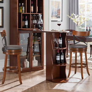 Set of 2 Bar Stools 360-Degree Swivel Dining Bar Chairs with Rubber Wood Legs-25 inch