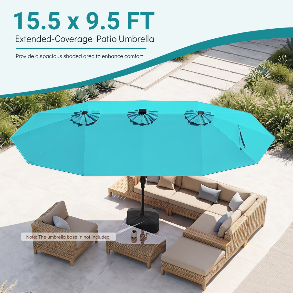 15.5FT Extra-Large Patio Umbrella 12 Reinforced Metal Ribs-Turquoise