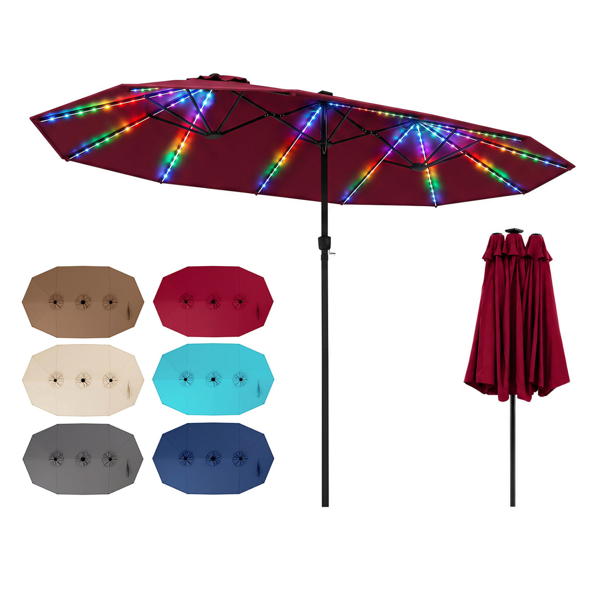 15.5FT Extra-Large Patio Umbrella 12 Reinforced Metal Ribs-Red