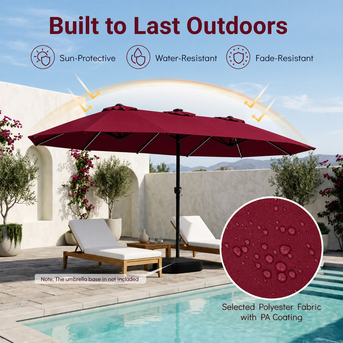 15.5FT Extra-Large Patio Umbrella 12 Reinforced Metal Ribs-Red