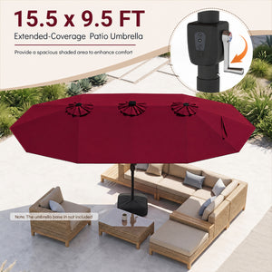 15.5FT Extra-Large Patio Umbrella 12 Reinforced Metal Ribs-Red
