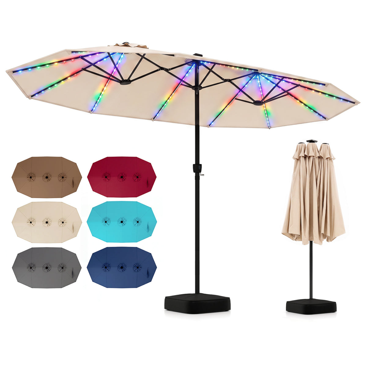 15.5FT Extra-Large Patio Umbrella with Base 12 Reinforced Ribs-Beige
