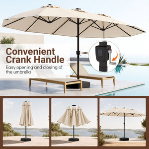 15.5FT Extra-Large Patio Umbrella with Base 12 Reinforced Ribs-Beige