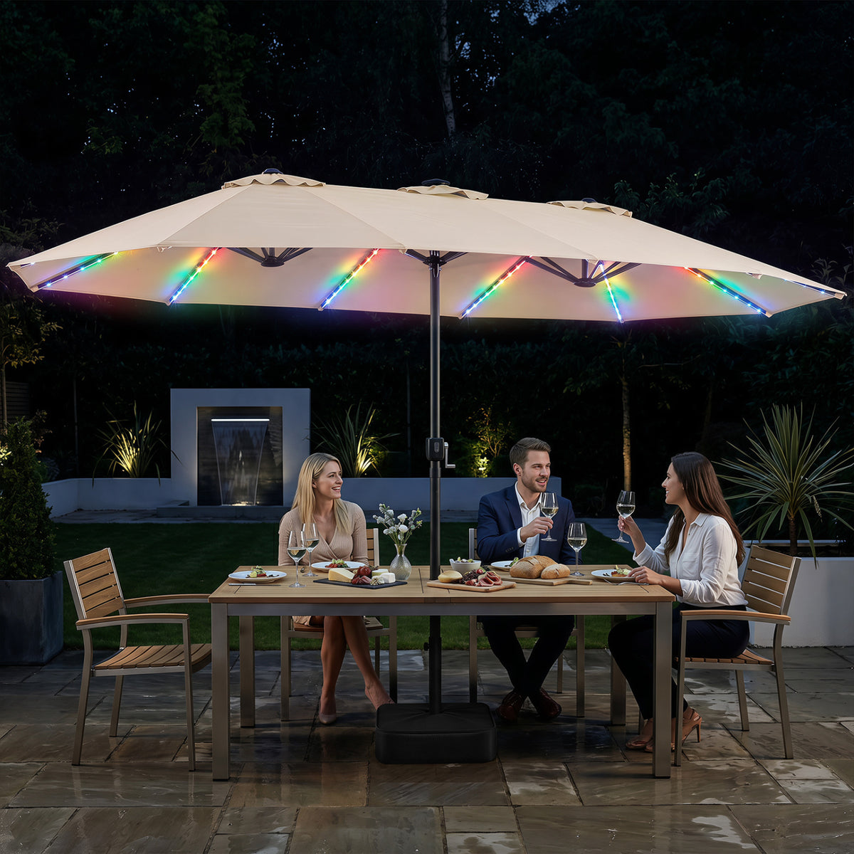 15.5FT Extra-Large Patio Umbrella with Base 12 Reinforced Ribs-Beige