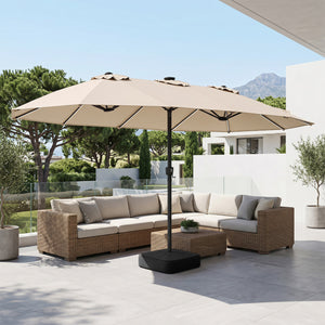15.5FT Extra-Large Patio Umbrella with Base 12 Reinforced Ribs-Beige