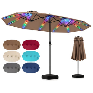 15.5FT Extra-Large Patio Umbrella with Base 12 Reinforced Ribs-Brown