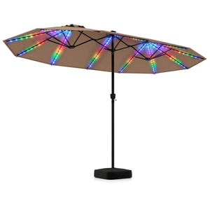 15.5FT Extra-Large Patio Umbrella with Base 12 Reinforced Ribs-Brown