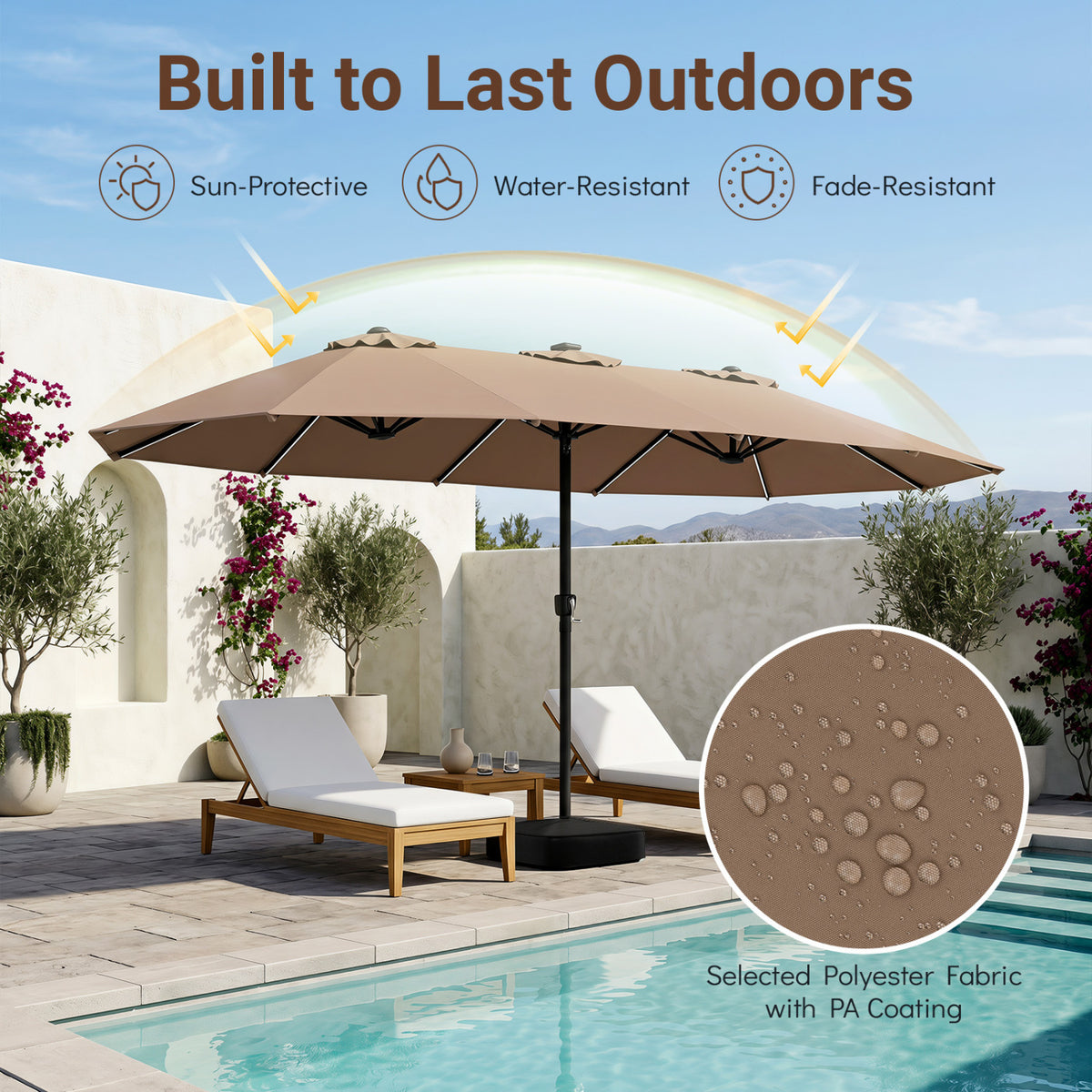 15.5FT Extra-Large Patio Umbrella with Base 12 Reinforced Ribs-Brown