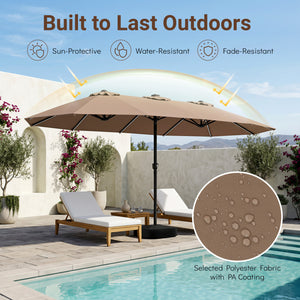 15.5FT Extra-Large Patio Umbrella with Base 12 Reinforced Ribs-Brown