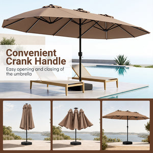 15.5FT Extra-Large Patio Umbrella with Base 12 Reinforced Ribs-Brown