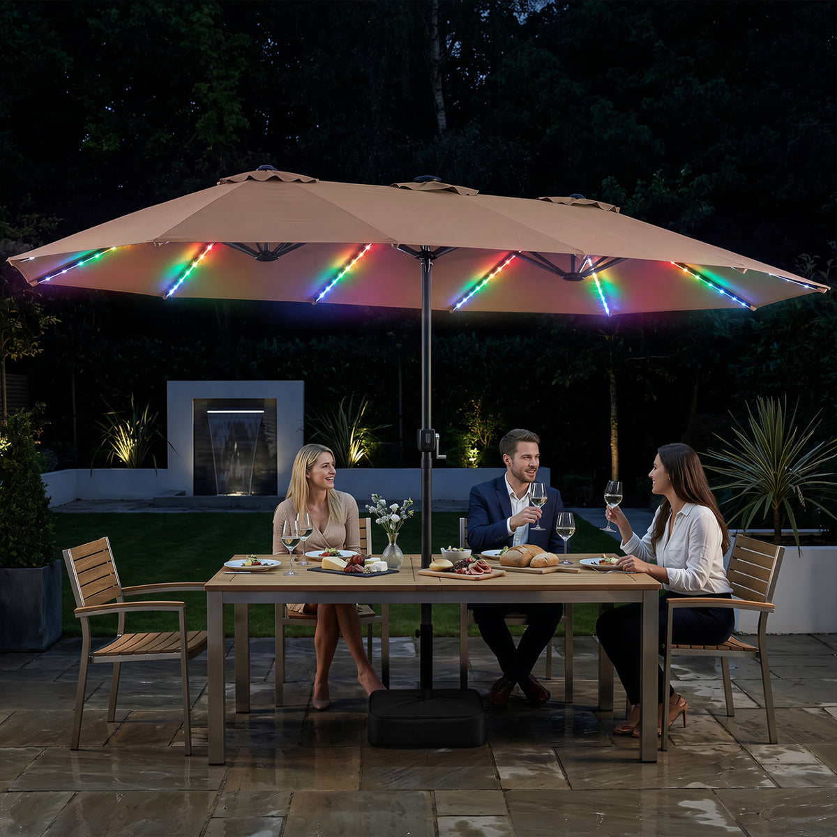 15.5FT Extra-Large Patio Umbrella with Base 12 Reinforced Ribs-Brown