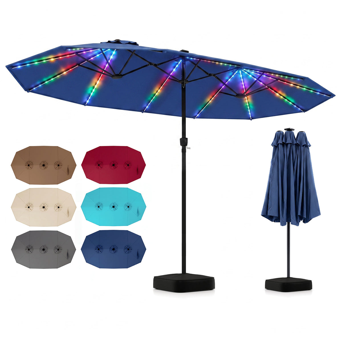 15.5FT Extra-Large Patio Umbrella with Base 12 Reinforced Ribs-Navy
