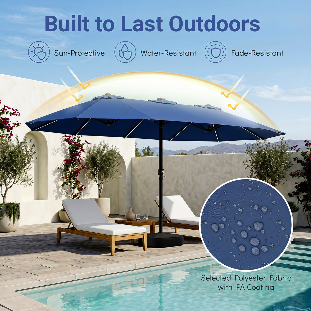 15.5FT Extra-Large Patio Umbrella with Base 12 Reinforced Ribs-Navy