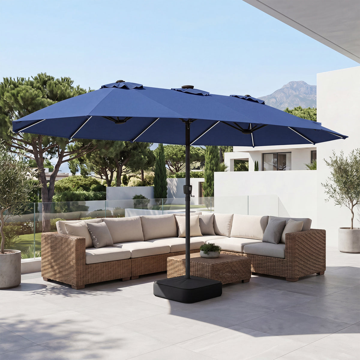 15.5FT Extra-Large Patio Umbrella with Base 12 Reinforced Ribs-Navy
