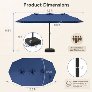 15.5FT Extra-Large Patio Umbrella with Base 12 Reinforced Ribs-Navy