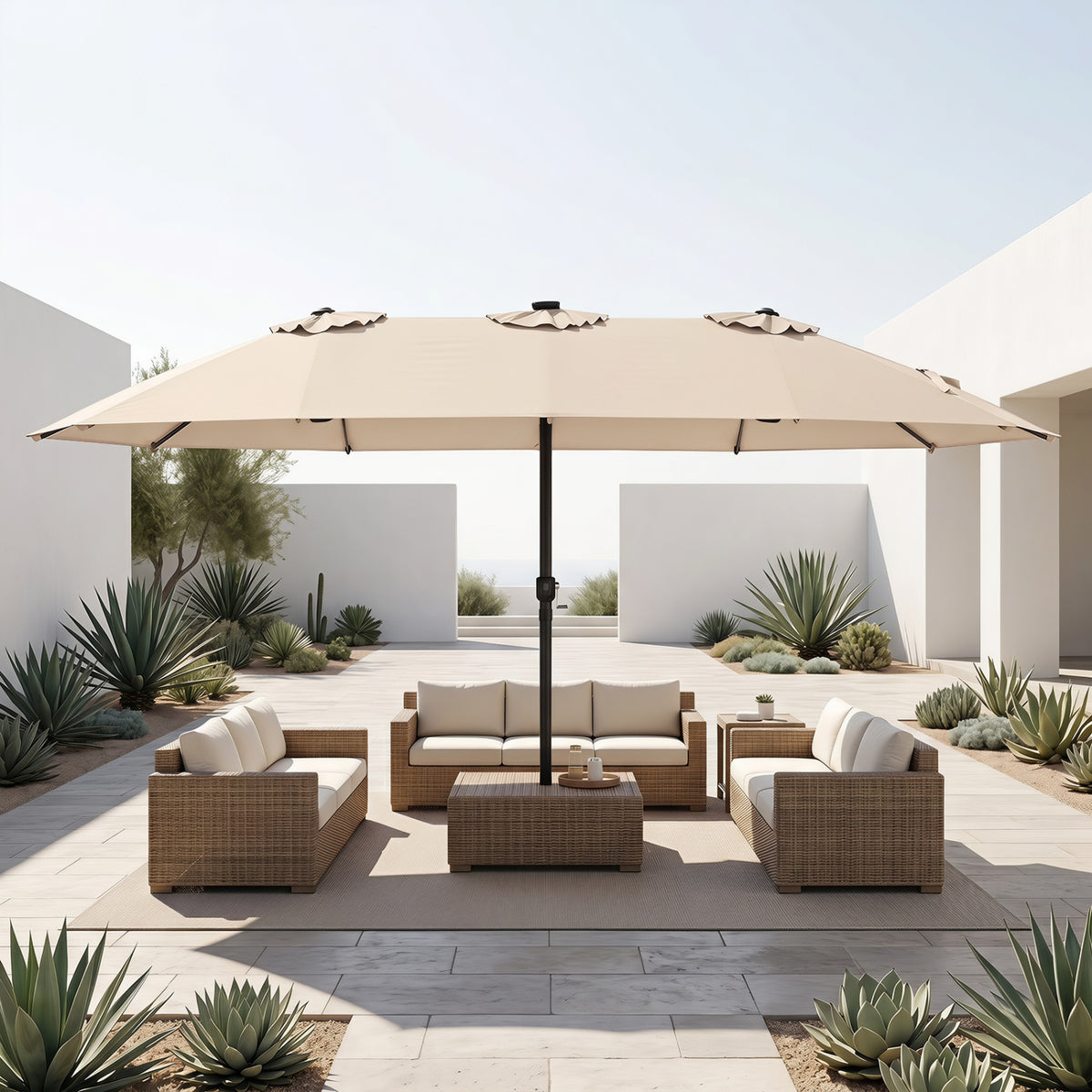 15.5FT Extra-Large Patio Umbrella 12 Reinforced Metal Ribs-Beige