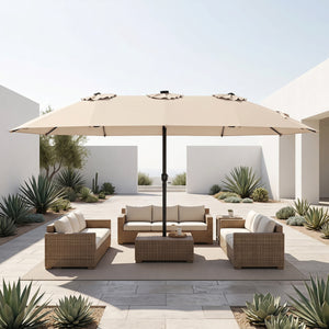 15.5FT Extra-Large Patio Umbrella 12 Reinforced Metal Ribs-Beige