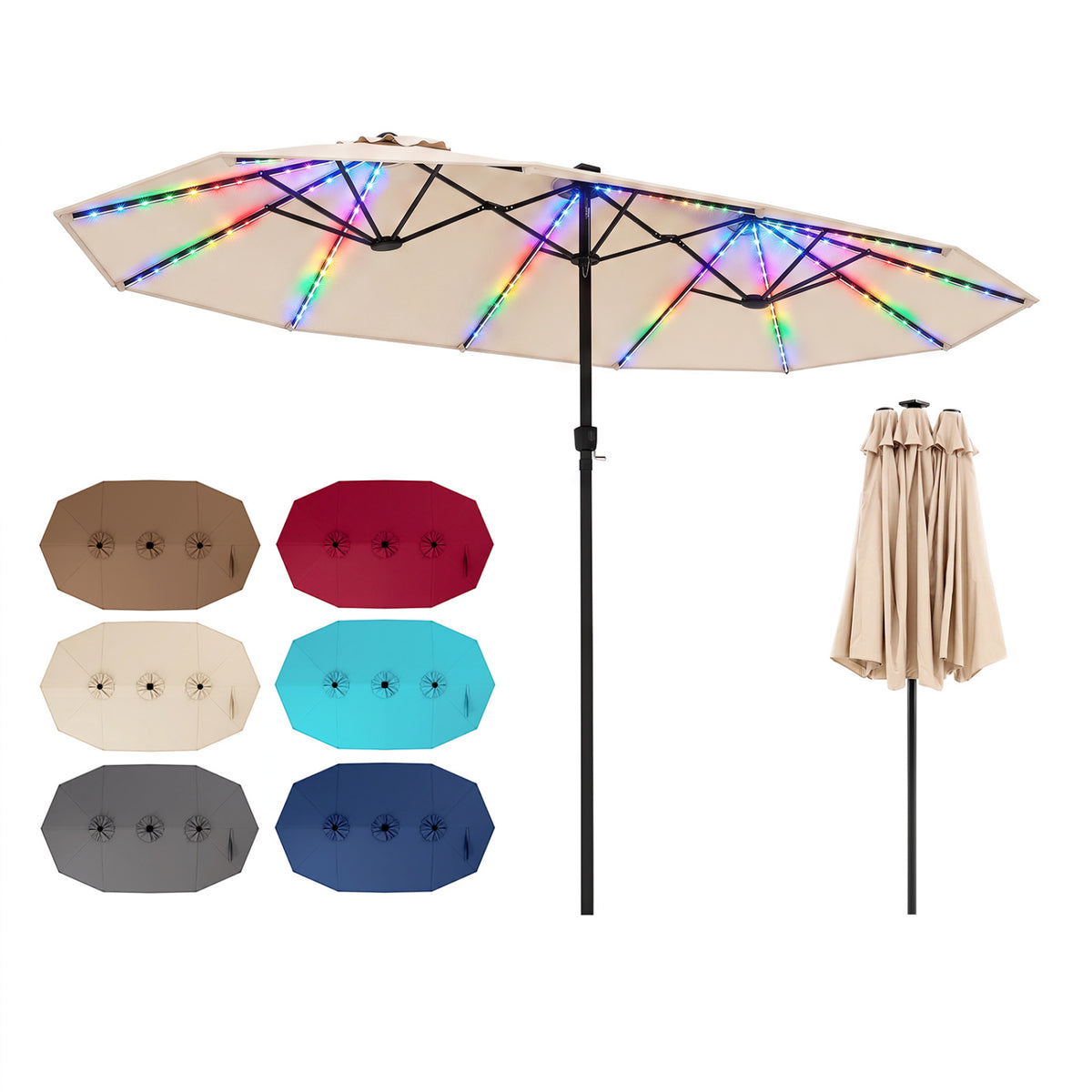 15.5FT Extra-Large Patio Umbrella 12 Reinforced Metal Ribs-Beige